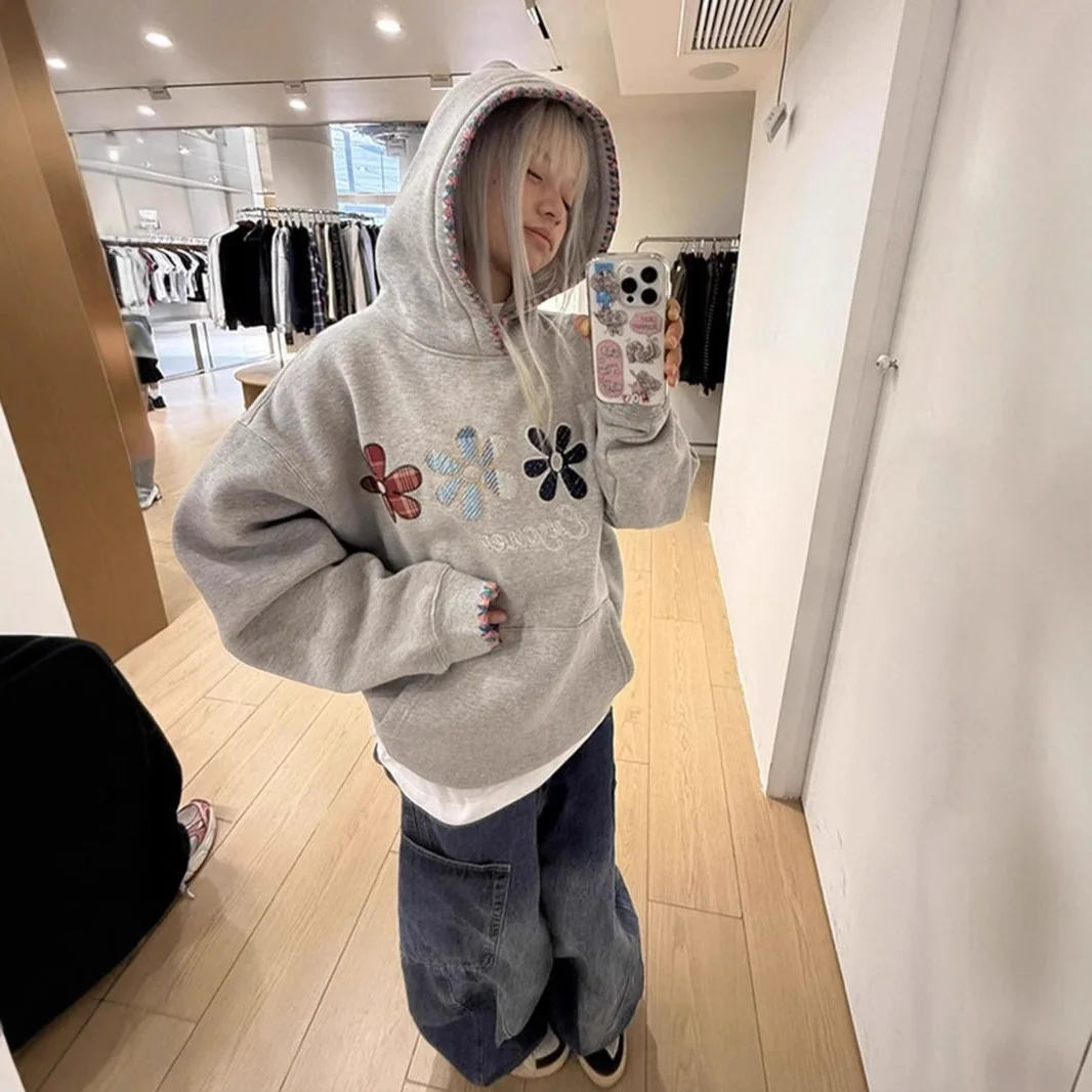 

2025 Design Sense Flower Embroidery Hooded Sweater Women's Autumn and Winter Jacket Top