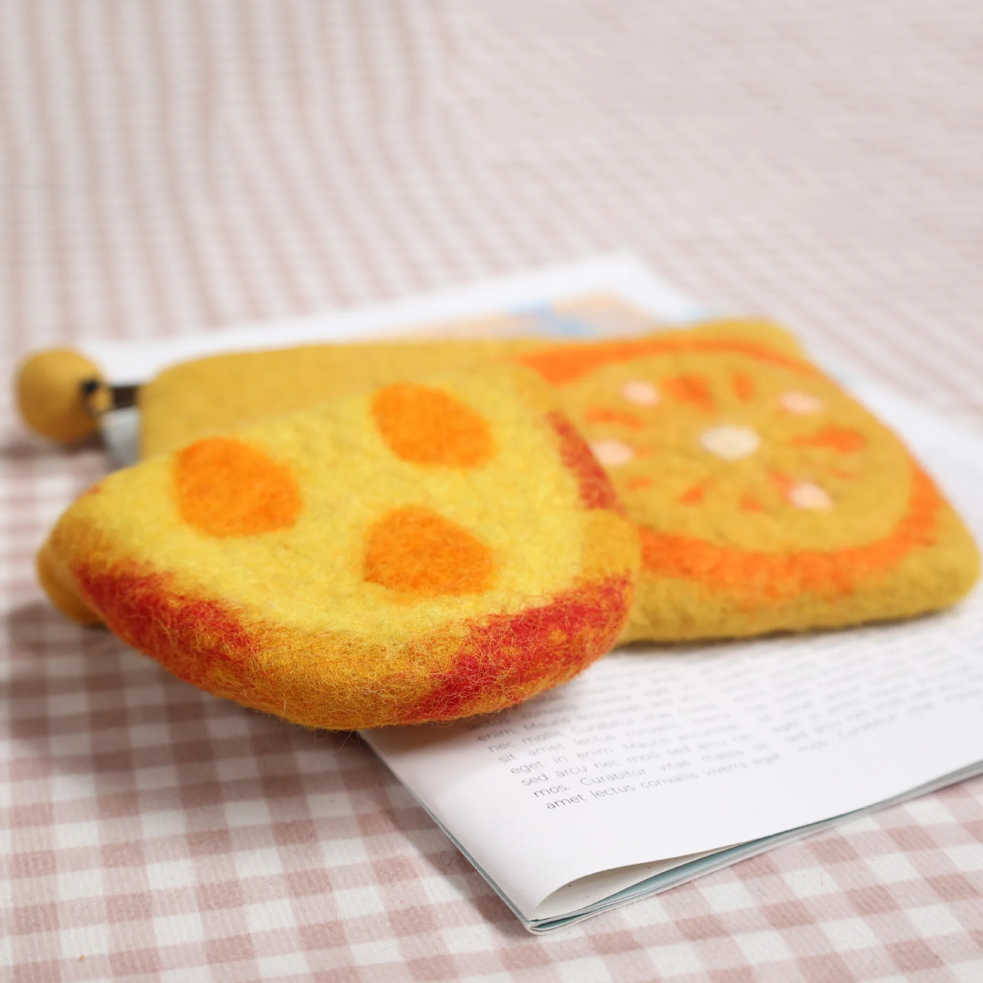 Wool Felt Orange Coin Purse Card Holder Cute Plush Hand-Held Coin Purse