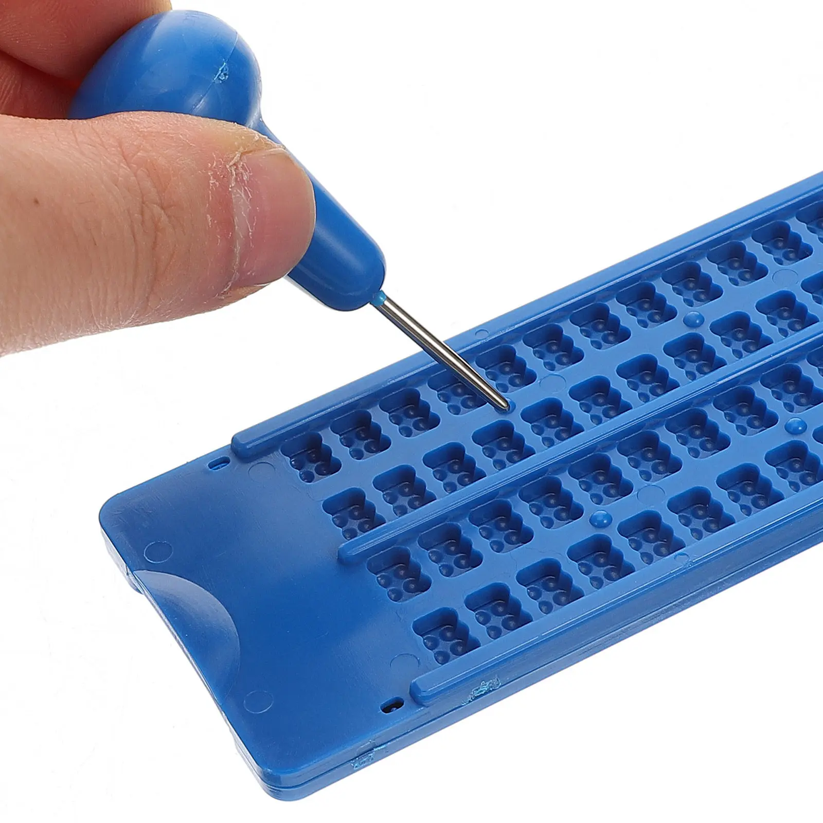 Blue 28 Cells Braille Writing Board Stylus Pen Paper Portable Easy Learning Aid Plastic Kit for Blind Students Health Care