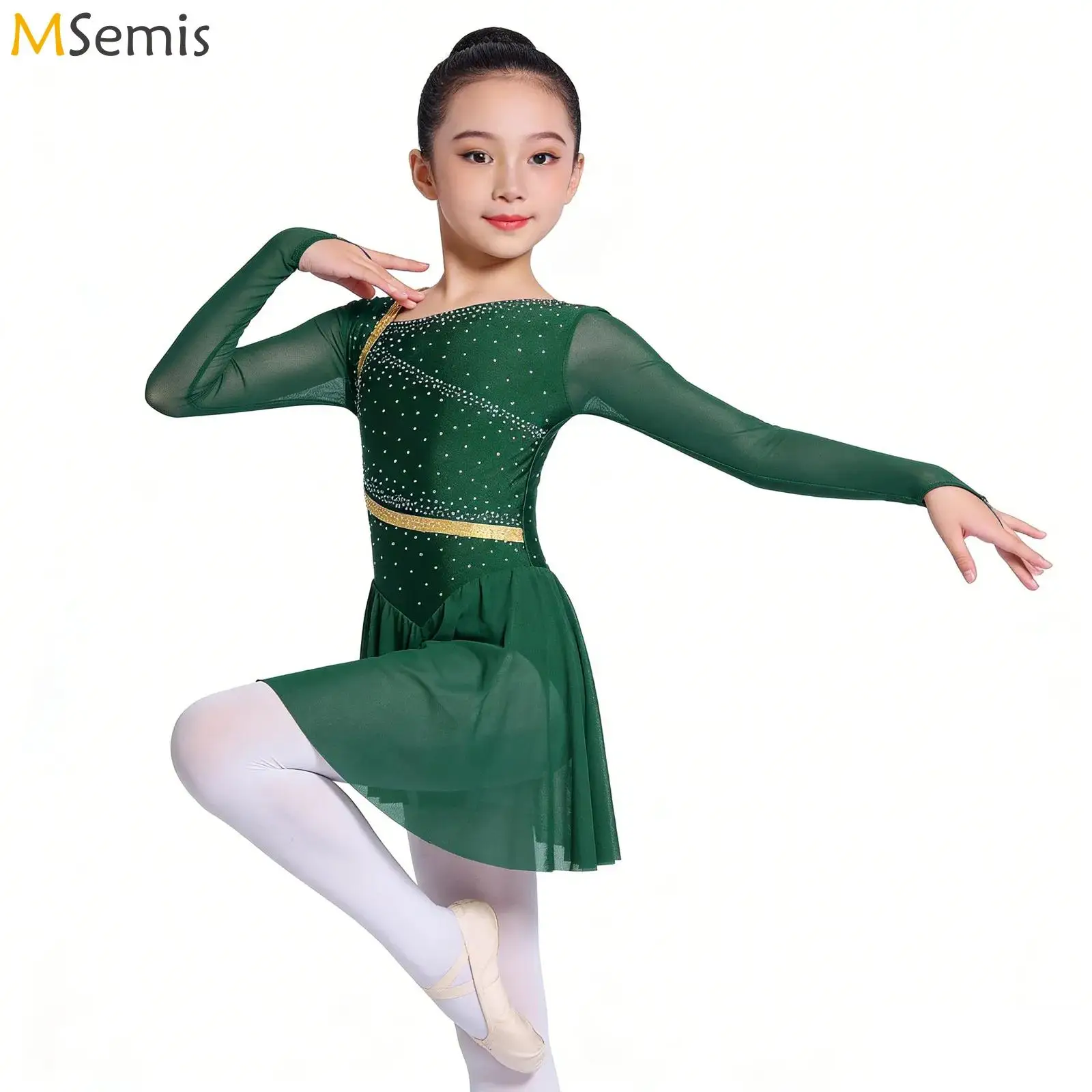 

Детское асимметричное балетное платье-купальник для девочек с бретелями на спине и стразами, для лирического танца, гимнастики, художественной фигурной катания