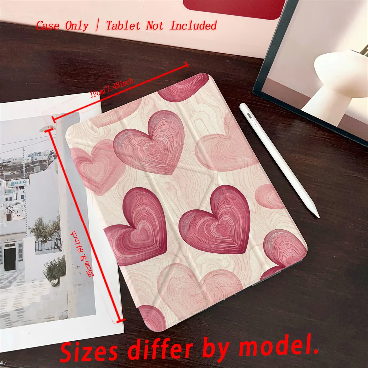 Pink Hearts Sweet Y-Fold Acrylic iPad Case For Apple iPad Pro 11/12.9 Air 3/4/5 Mini 5/6 8th-10th Gen Cover