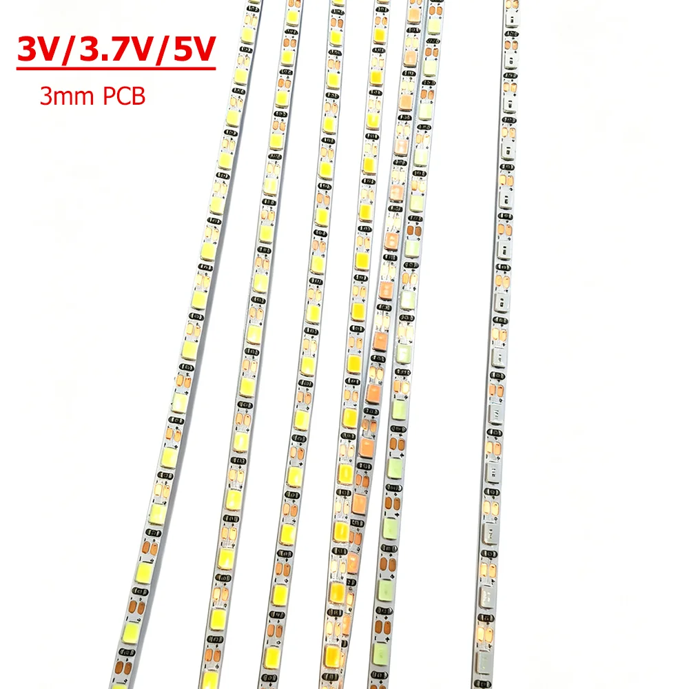 3V 3.7V 5V Super Slim LED strip 3mm 1 LED Per Cut Flexible Tape White Red Blue Green Pink Picture Gift Box Mirror Decoration 5m