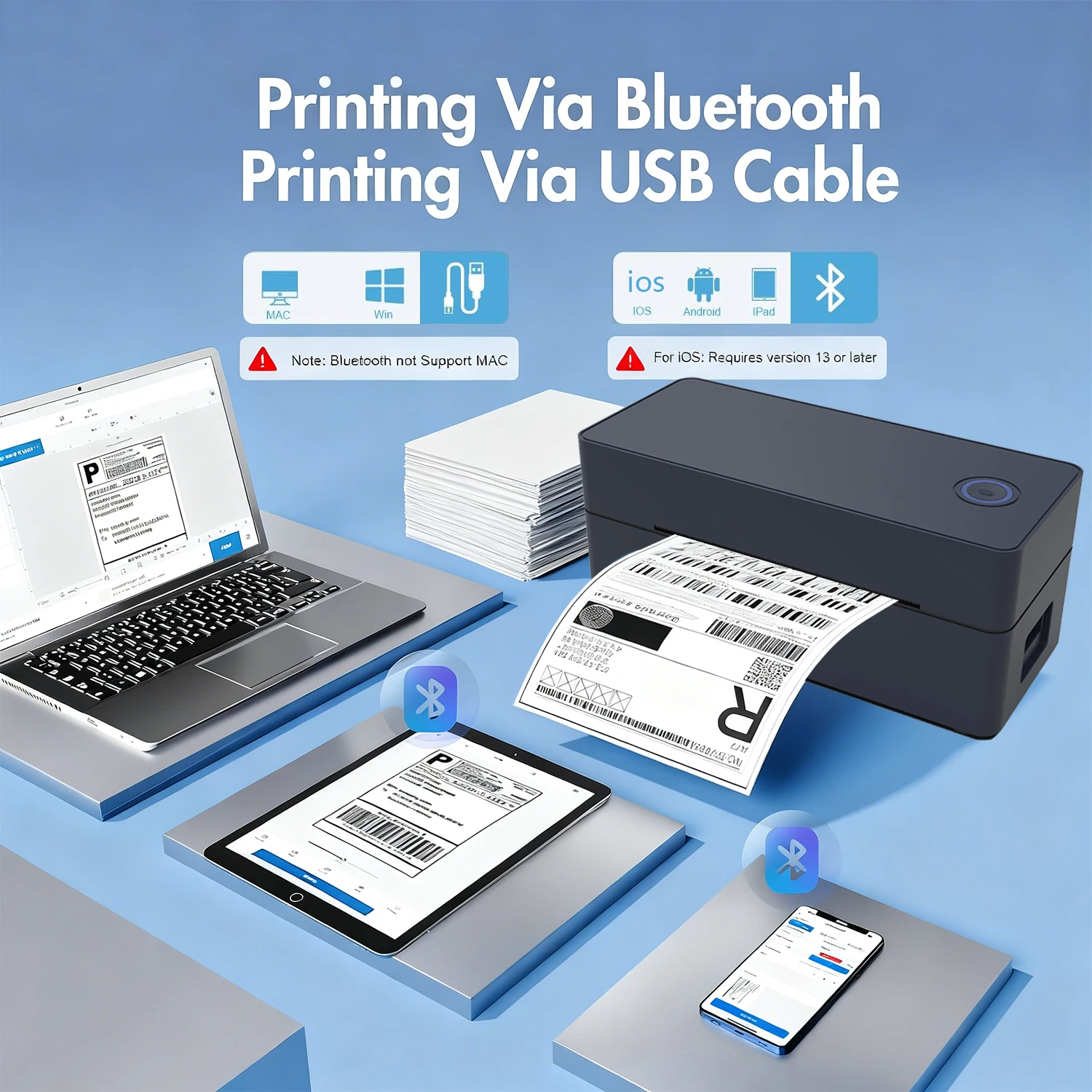 Термопринтер Bluetooth 4 × 6 Принтер транспортных этикеток для малого бизнеса, настольные трансмические принтеры этикеток для упаковки доставки