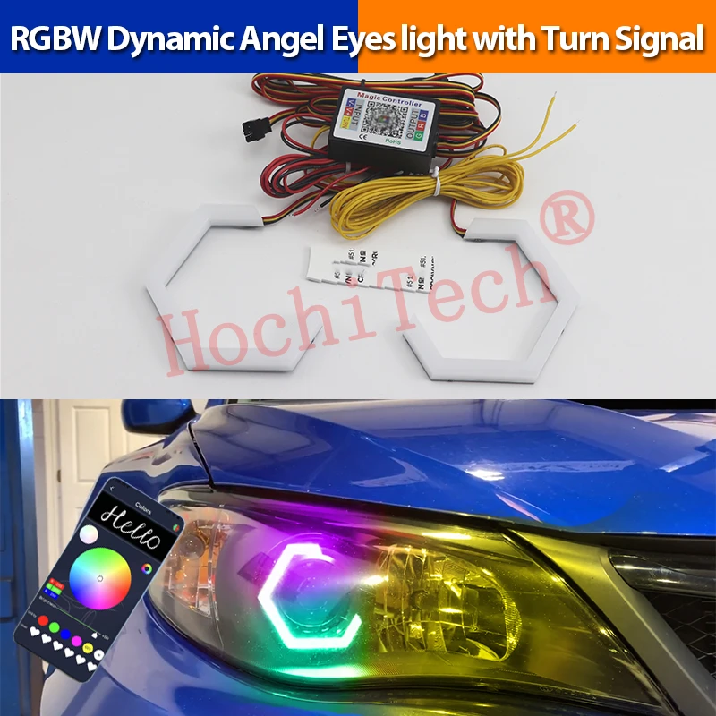 RGBW Switchback Hex Angel Eyes 70mm 80mm 86mm 90mm LED Halo Ring Sequential Flowing DRL Turn Signal for Car Motor Headlight
