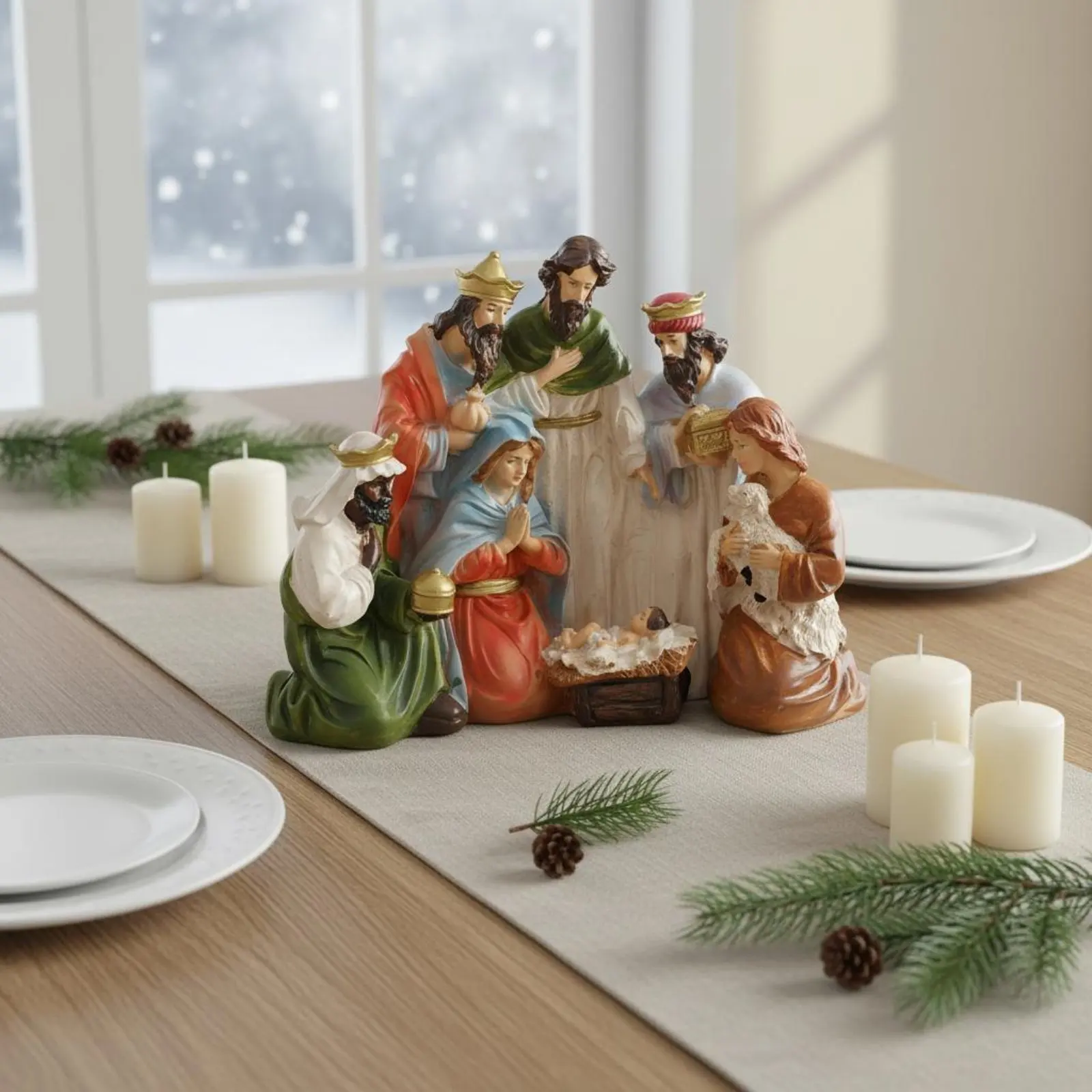 Resin Nativity Scene Festive Atmosphere Nativity Figurine Set Christmas Manger Statue Tabletop Decoration Manger Figurines