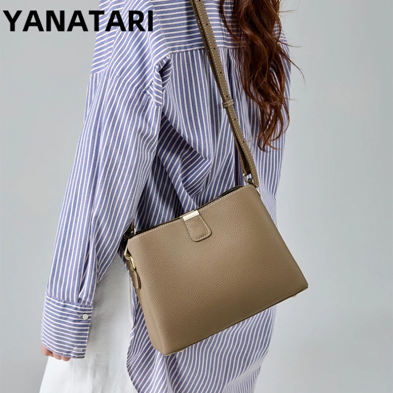 YANATARI Genuine leather vintage shoulder bag for women's bag handbag cowhide bag crossbody bag ladies luxury bucket bag