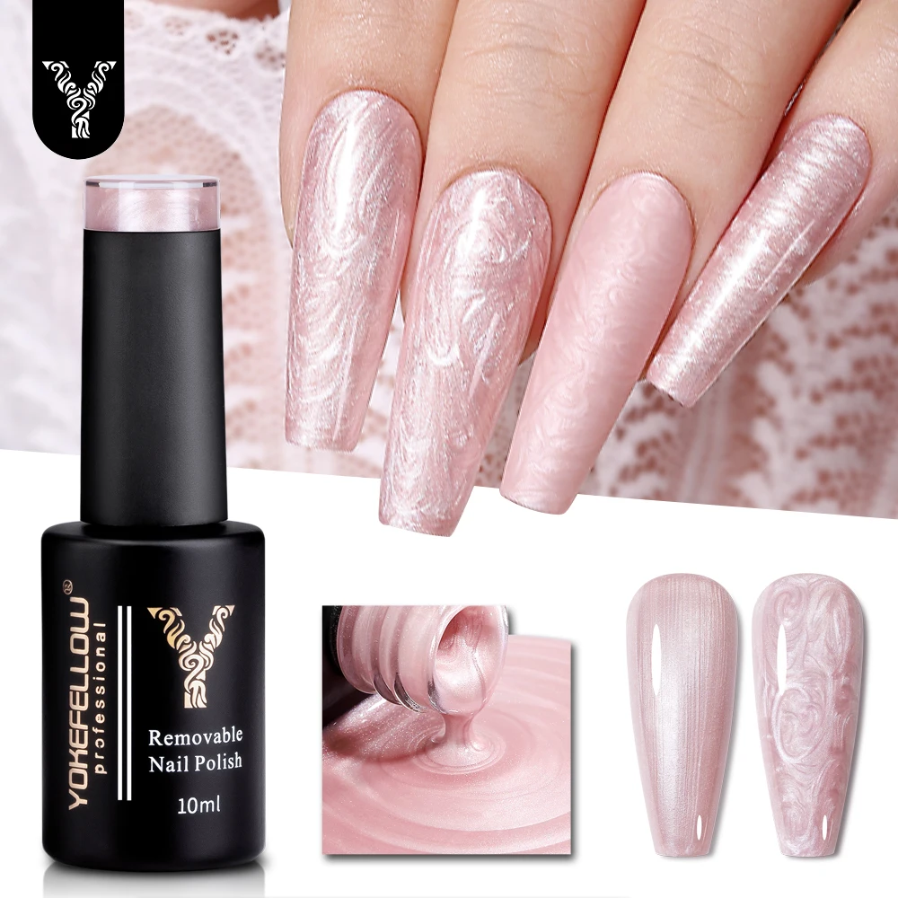 YOEllFELLOW-Verhéritage à Ongles Gel Perle, Sirène Rose, Soak Off, UV Led, Verhéritage Gel, Effet Fil, Cadeau DIY, 10ml