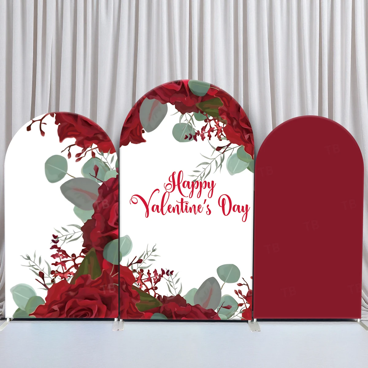 

TB Red Rose Flower Arch Backdrop Cover Custom Text for Wedding Valentine Birthday Party Photo Background Decor Elastic Fabric
