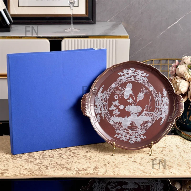 Oriental Series Ceramics 13 inch Elliptical Fish Plate 11.5in Double Handle Tray High-end Household Tableware