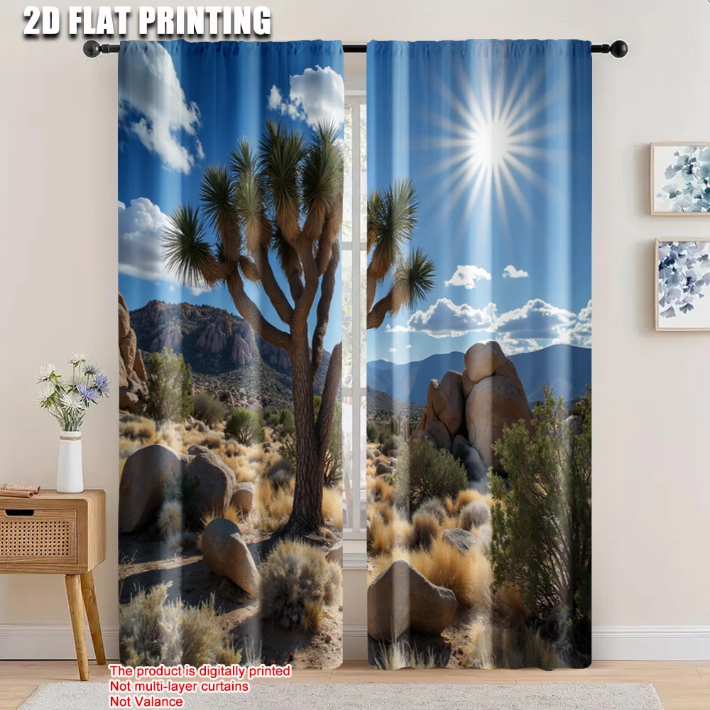

2pcs, 2D flat printing Curtain Rocks and cacti Machine Washable Fabric,Without Electricity Birthday Party Perfect for All