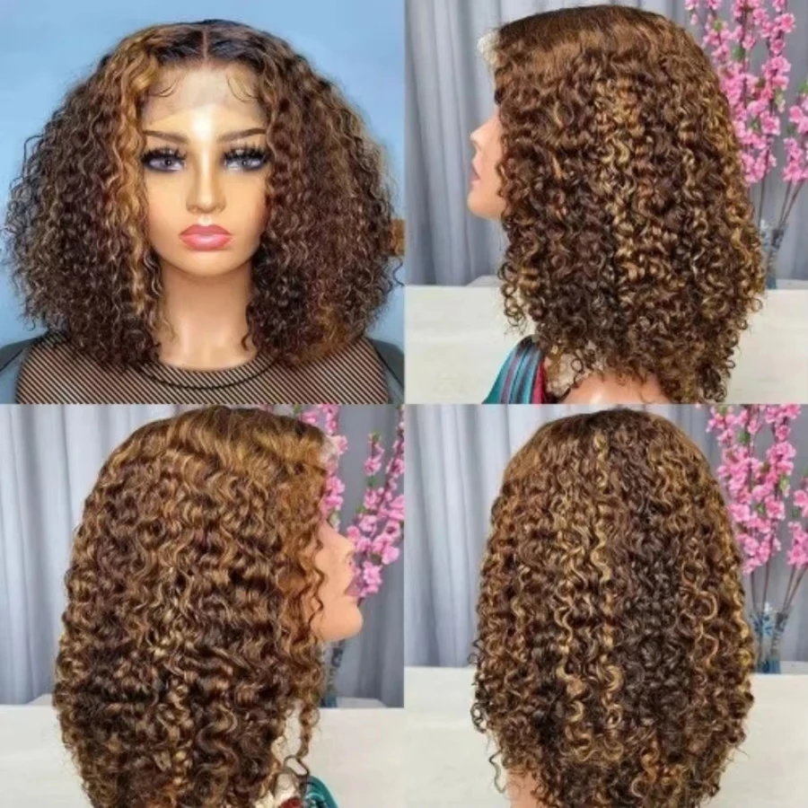 16Inch Bob Wigs 4/27 Color 200% Density Deep Culry Highlight 13x4 HD Lace Frontal Bob Human Hair Wig Remy Bob Wig 100% Human Hair For Women