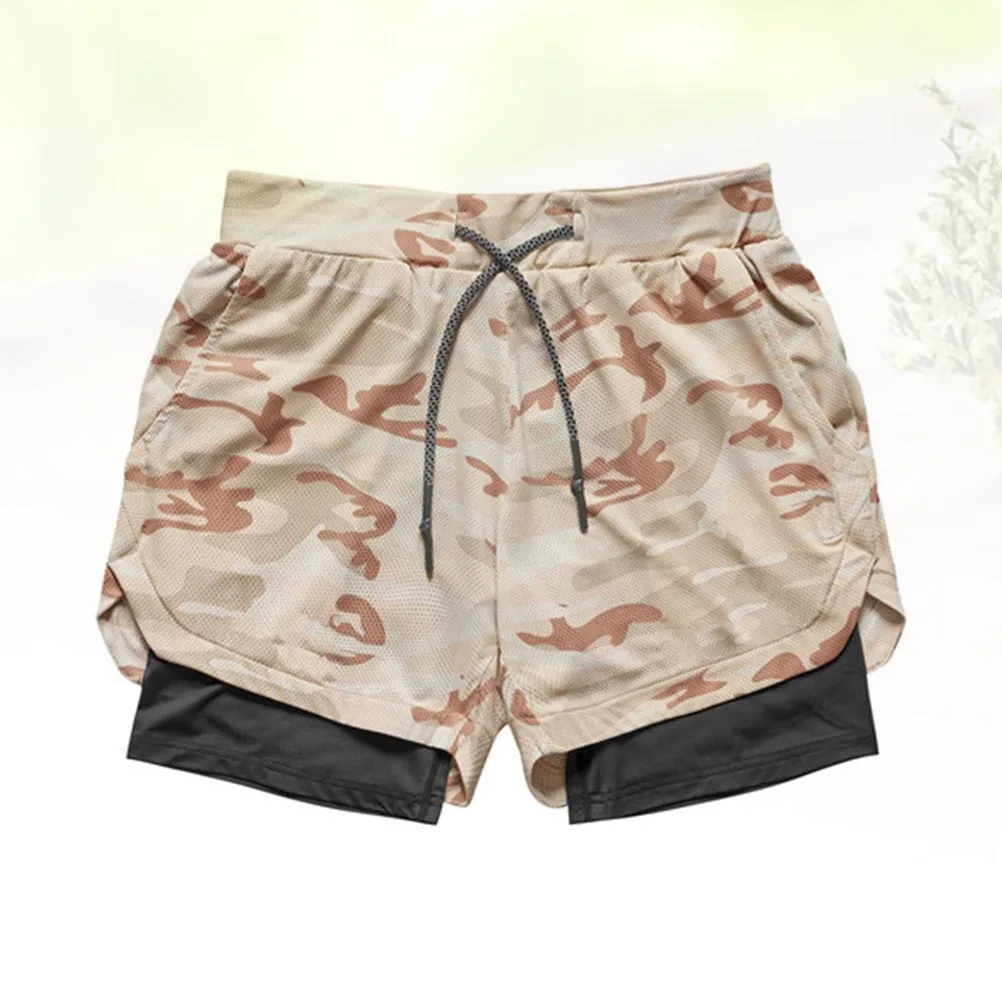 

Camouflage Khaki M Mens Breathable Sports Shorts Trunks with Pockets Adjustable Waist for Running Swimming Beach Yoga Outdoor