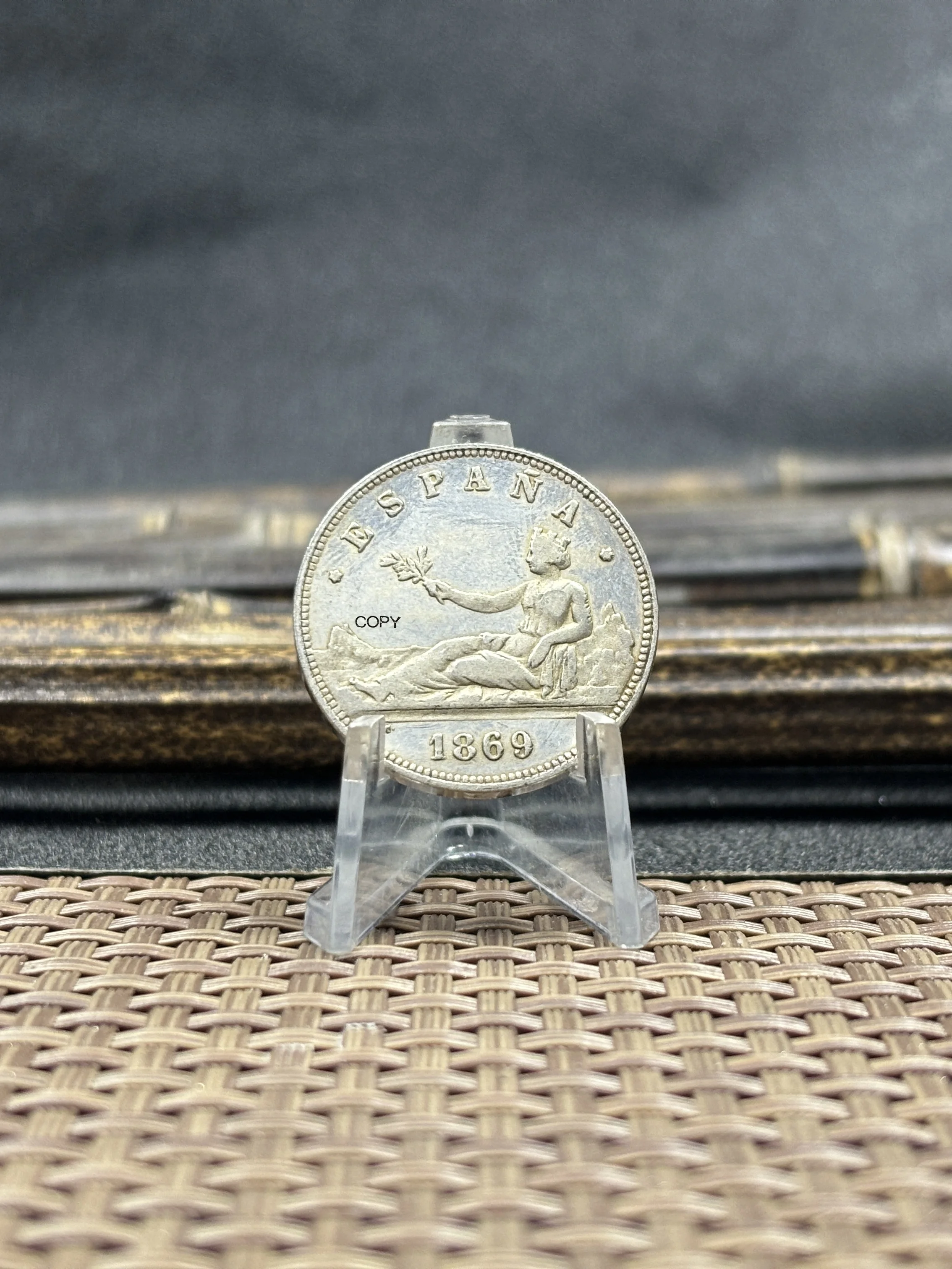 España 1869 1870 2 Pesetas Gobierno Provisional Copia chapada en plata Colección de monedas conmemorativas