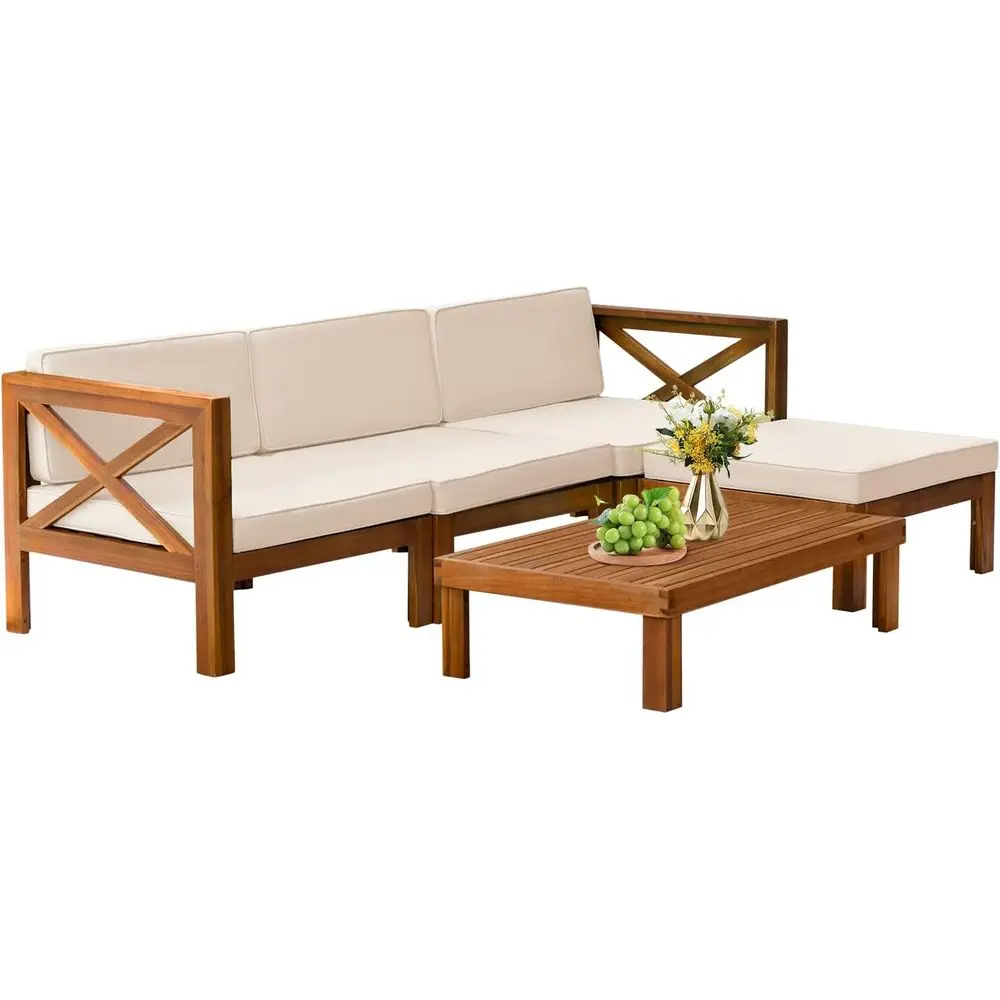 

5-Piece Acacia Patio Bistro Set with Cushions for Outdoor Chat, Garden, or Beach