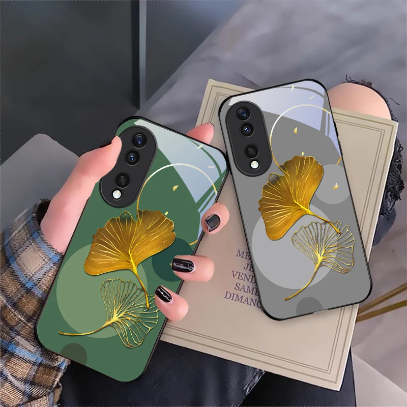 Pure yellow ginkgo leaves For Honor X6 X9c X9 X6b X8a X8 X9b X5b Plus X8b 30 Pro+ 50 Pro 70 90 200 Lite Black Glass Phone Case