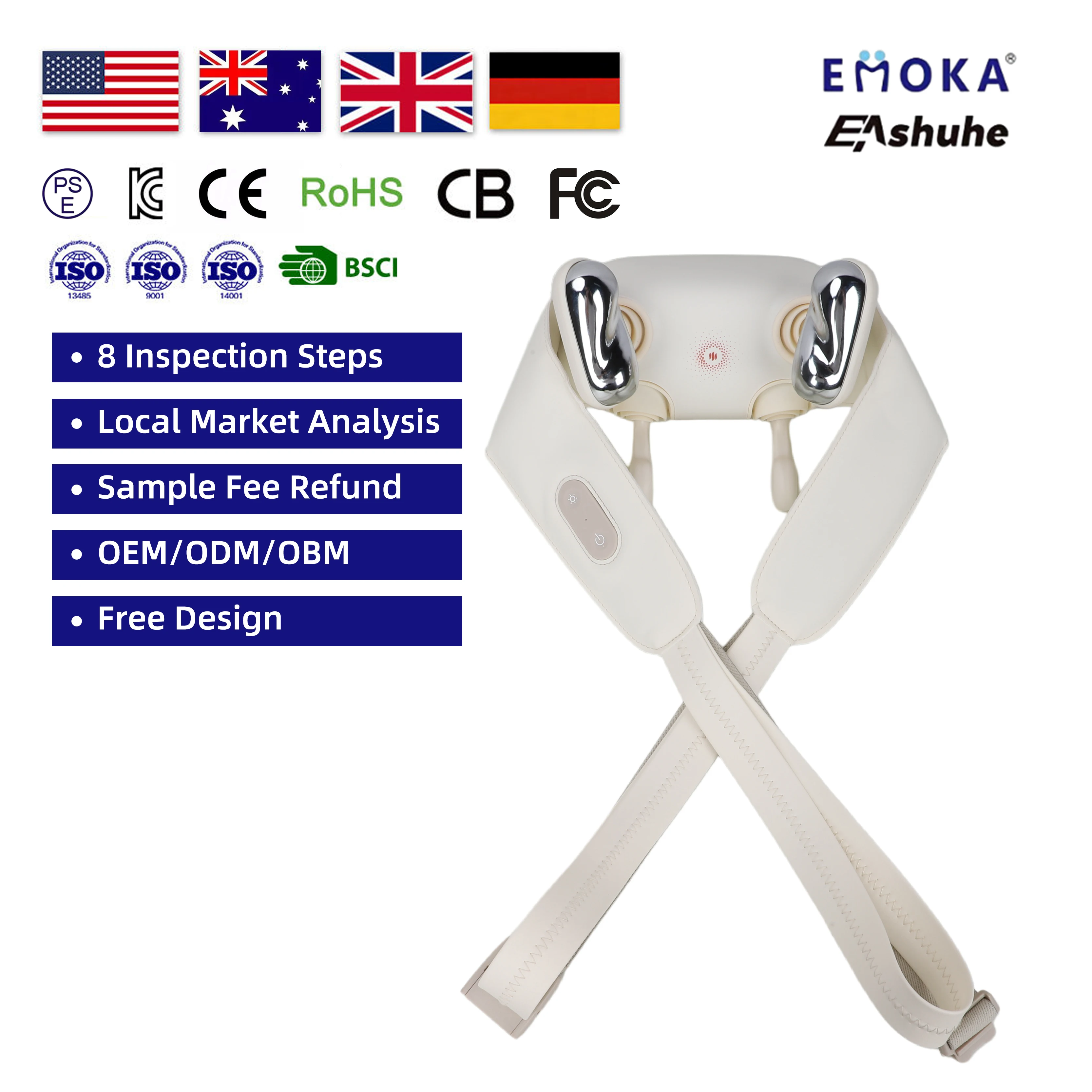 EMOKA USB Rechargeable Neck Massager with 6D Kneading & 3D Movement for Neck Pain Relief