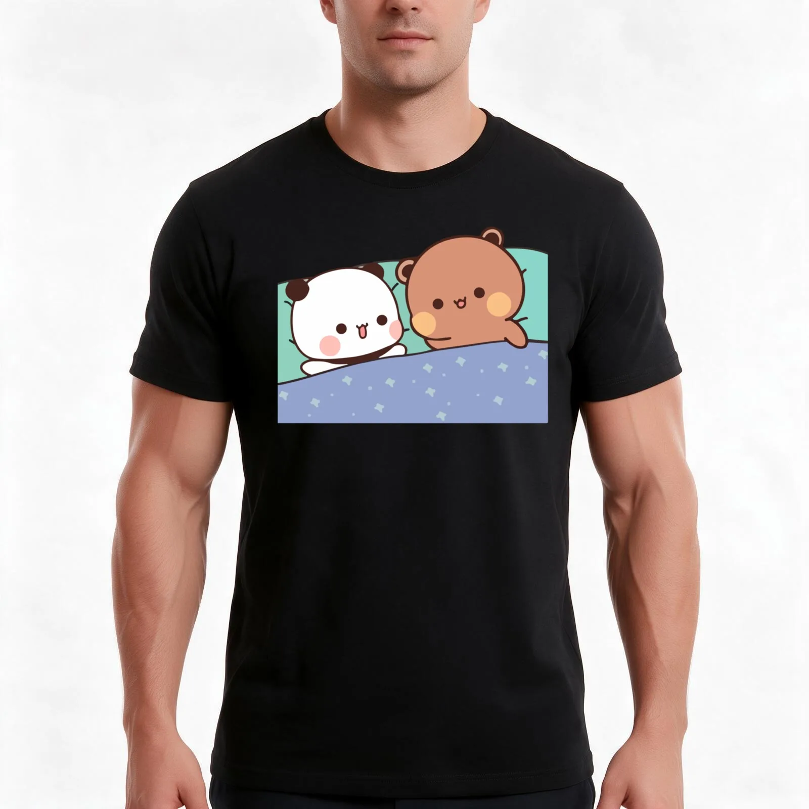 Bear and Panda Bubu Dudu Balloon T-Shirt, Summer Casual Cotton Tee, Oversized Streetwear Tops, Vintage Graphic Print