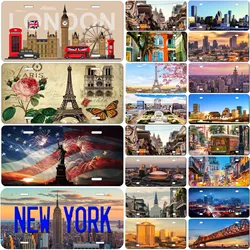 Vintage Plaque City View License Plates Paris London New York Metal Tin Signs For Garage Bar Pub Clubs Home Wall Decor 6X12 Inch