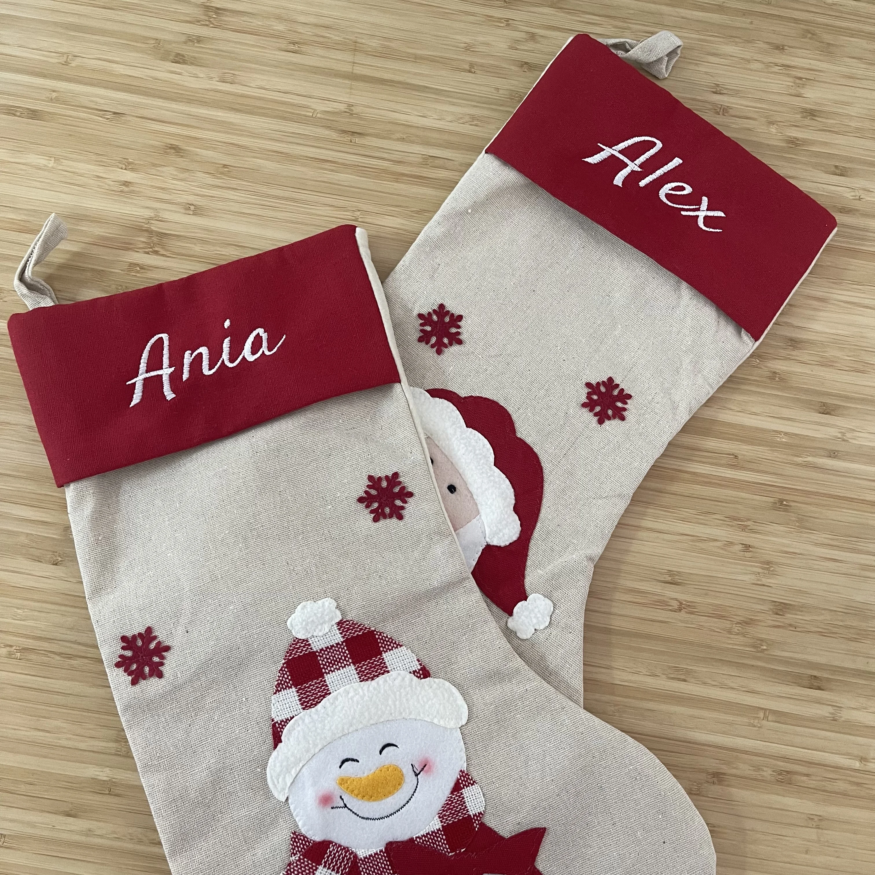 

Large Size New Embroidered Name Christmas Socks Creative Santa Snowman Elk Merry Christmas Gift Bag Personalized Kids Candy Bag