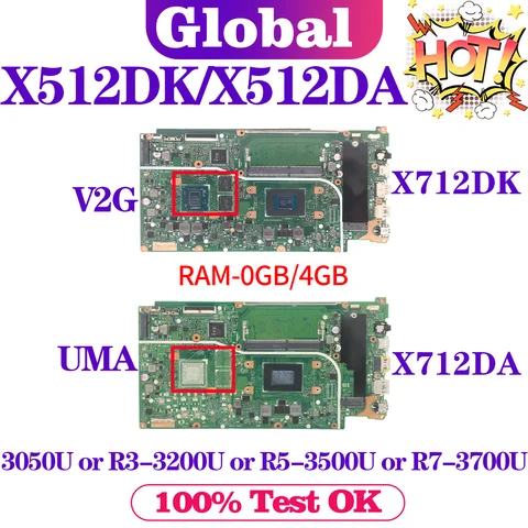 ASUS Vivobook 노트북 마더보드, X512DA, X512DK, M5050DA, F512D, A512DA, A512DK, S512DA, X712DA, X712DK, R3, R5, R7, 4GB, 0GB
