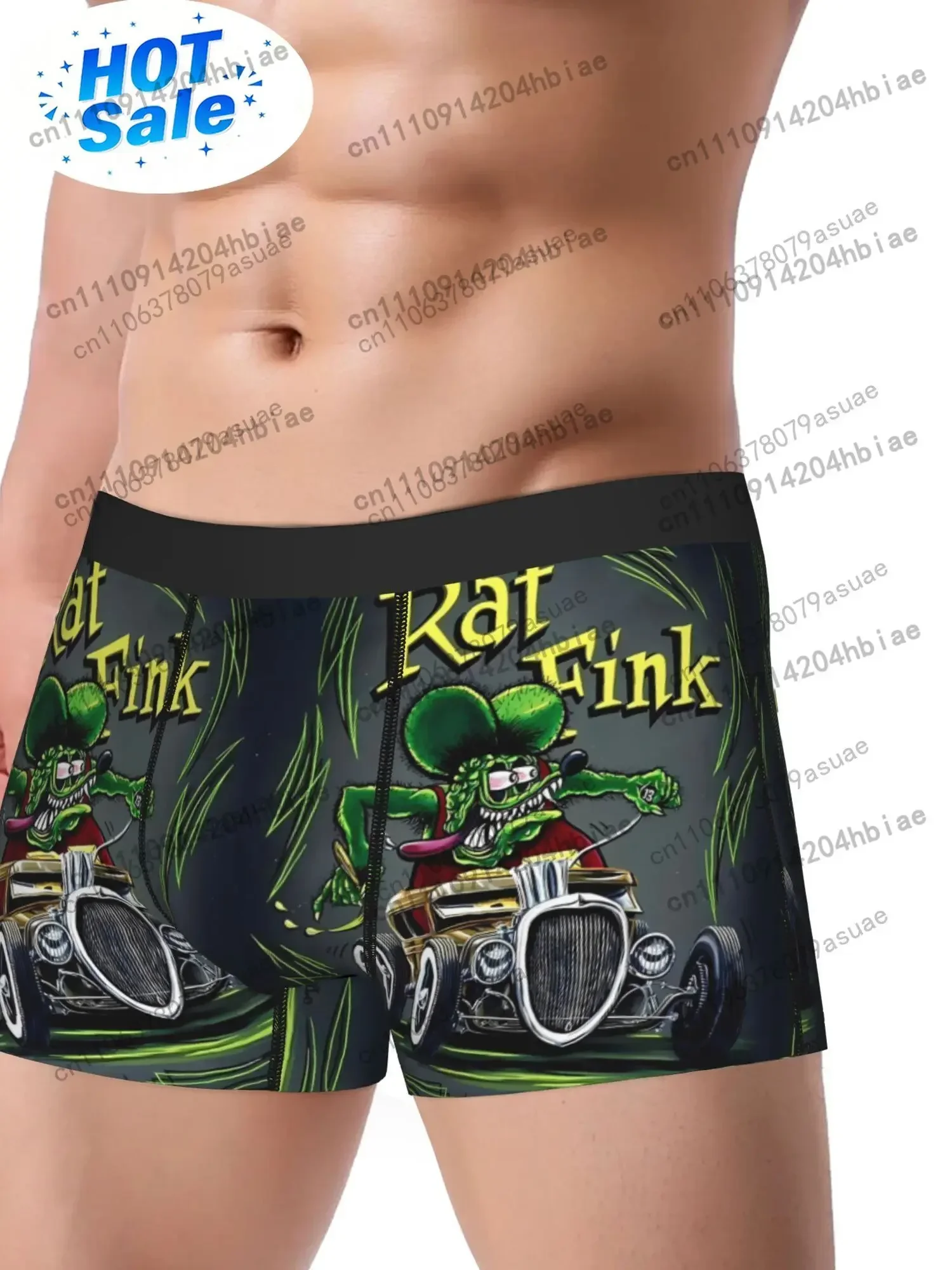 BIIHUDU Rat Fink Cartoon Print Boxer BriefsGreen Alligator with Pink Tongue & Purple GlassesBlack White Car DesignStret Black