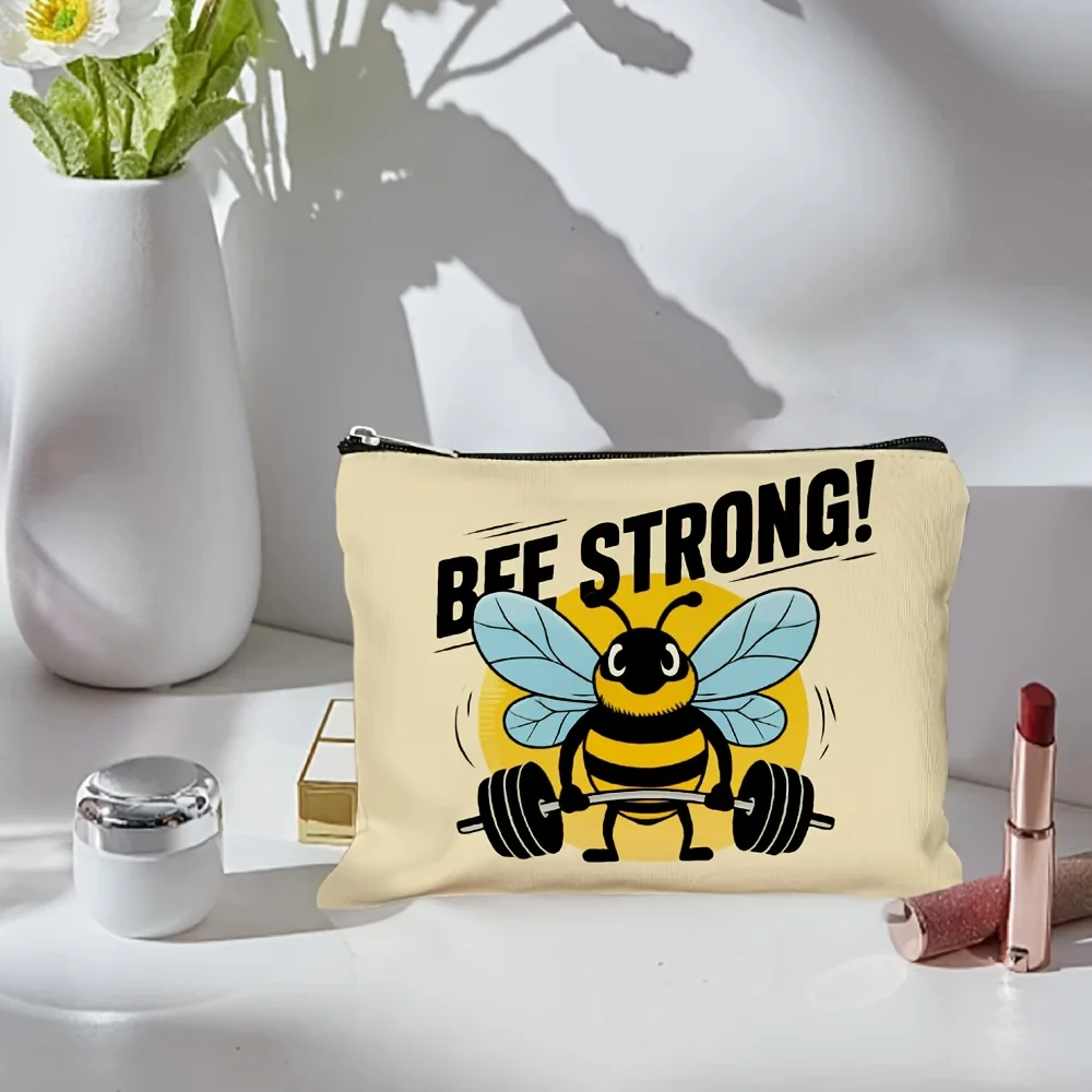 A Cute bee weightlifting makeup bag- multifunctional zipper pouch, jewelry storage bag, perfect travel zipper small storage bag.