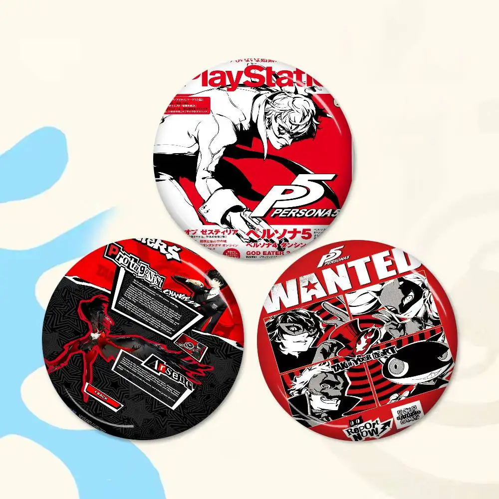 Heißer Verkauf: Persona 5 Soft Button Pin – Rundes Metall-Abzeichen, Anstecknadel, Geschenk für Freunde und Kinder, Schmuck