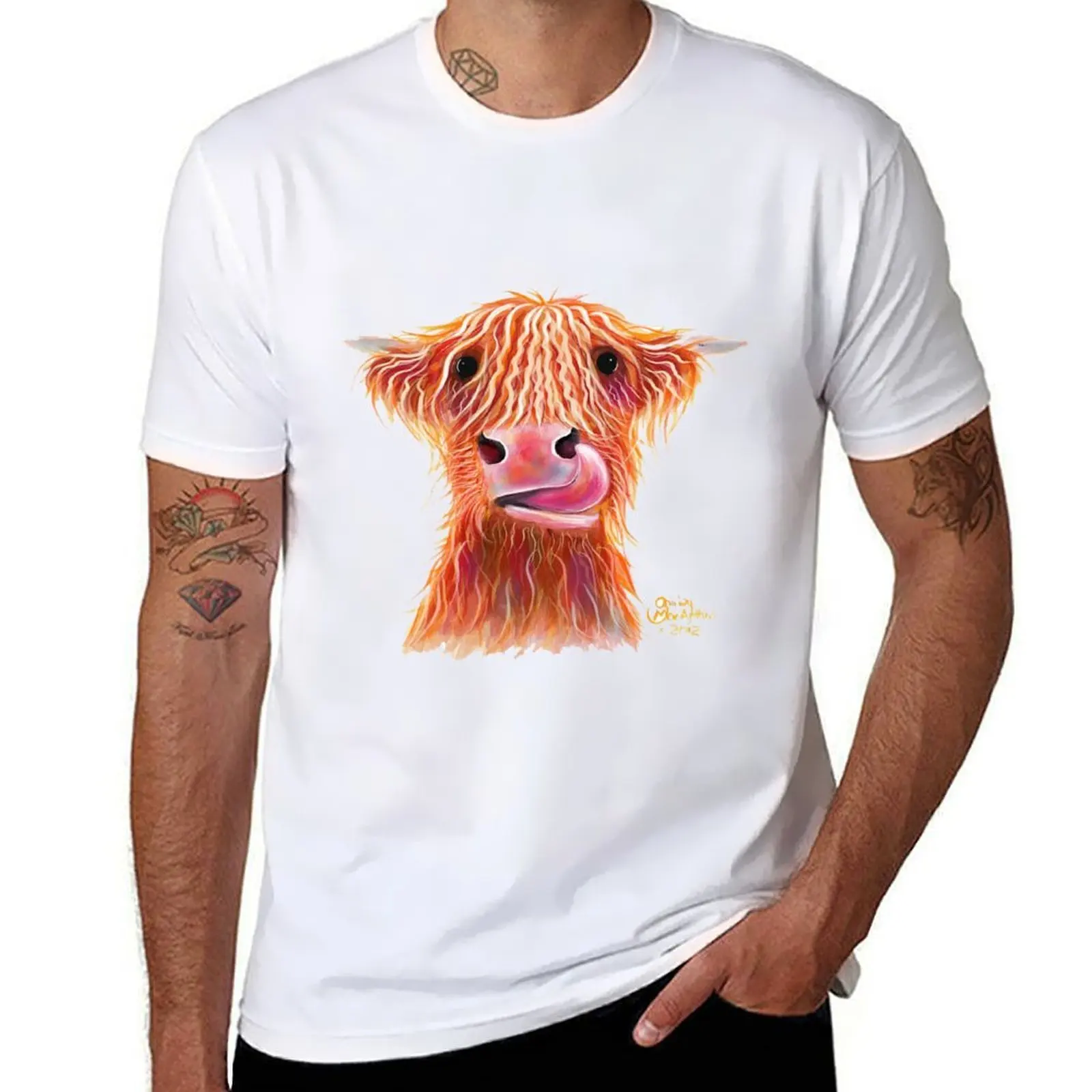 

Scottish Highland Cow ' GARLIC ' by Shirley MacArthur T-Shirt funny t shirts cotton T-Shirt