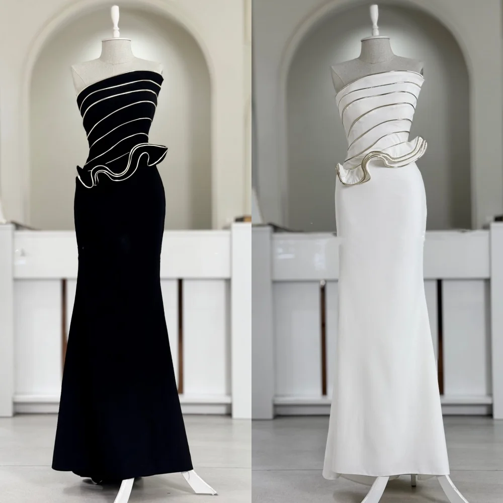 

Customized Chinese Style Jersey Pleat Mermaid Strapless Long Dresses Bespoke Occasion Homecoming Pastrol Simple