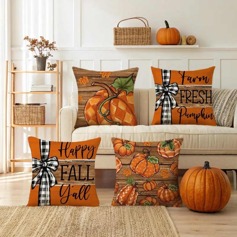 

Fall Pumpkin Home Sweet Home Thanksgiving Throw Pillow Covers,45x45cm Set Of 4,Autumn Party Decorations for Sofa Couch Decor
