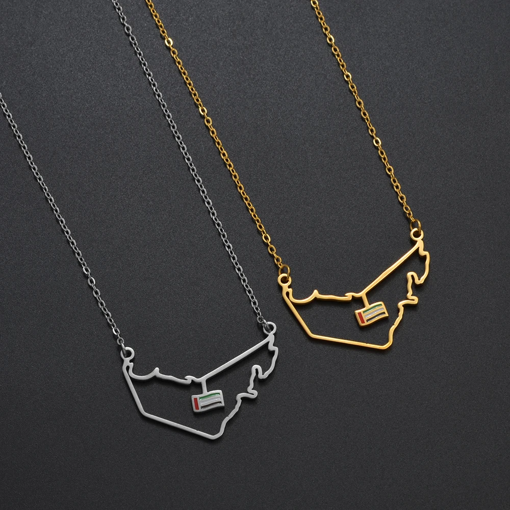 Anniyo The United Arab Emirates Map Flag Necklaces for Women Girls Jewelry UAE charms Map @326621