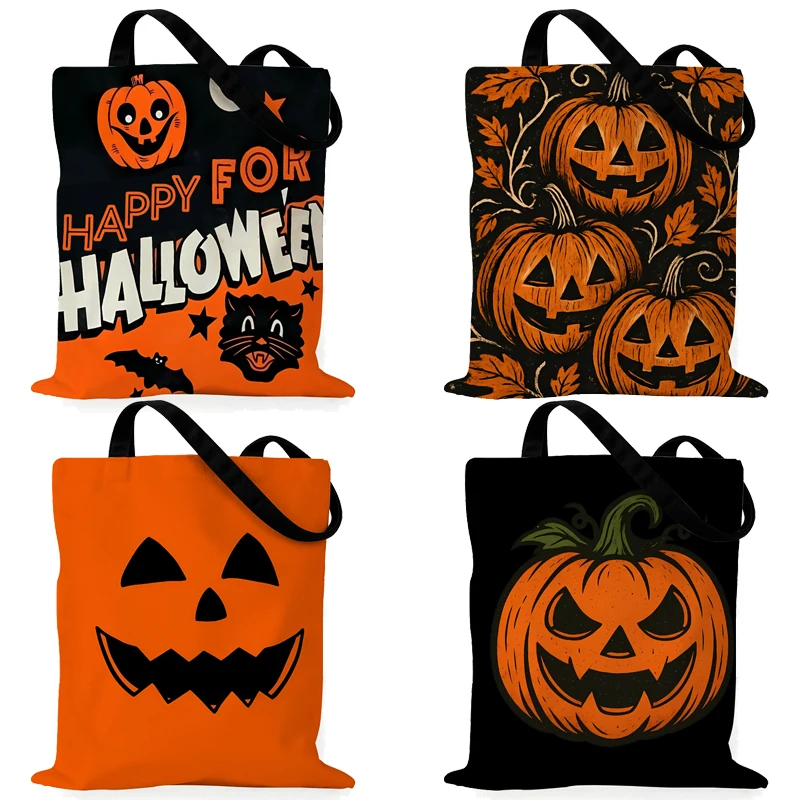 New Halloween Pumpkin Shoulder Bag High Capacity Eco Reusable Women Men Casual Shopping Tote Pouch Kawaii Cartoon Print Handbags