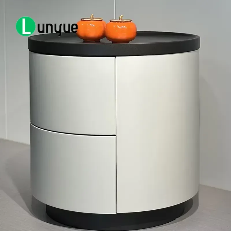 Italian Style Modern Simple Wooden Round Bedside Table with 2 Drawers Eco Friendly Nightstand for Bedroom Home Furniture