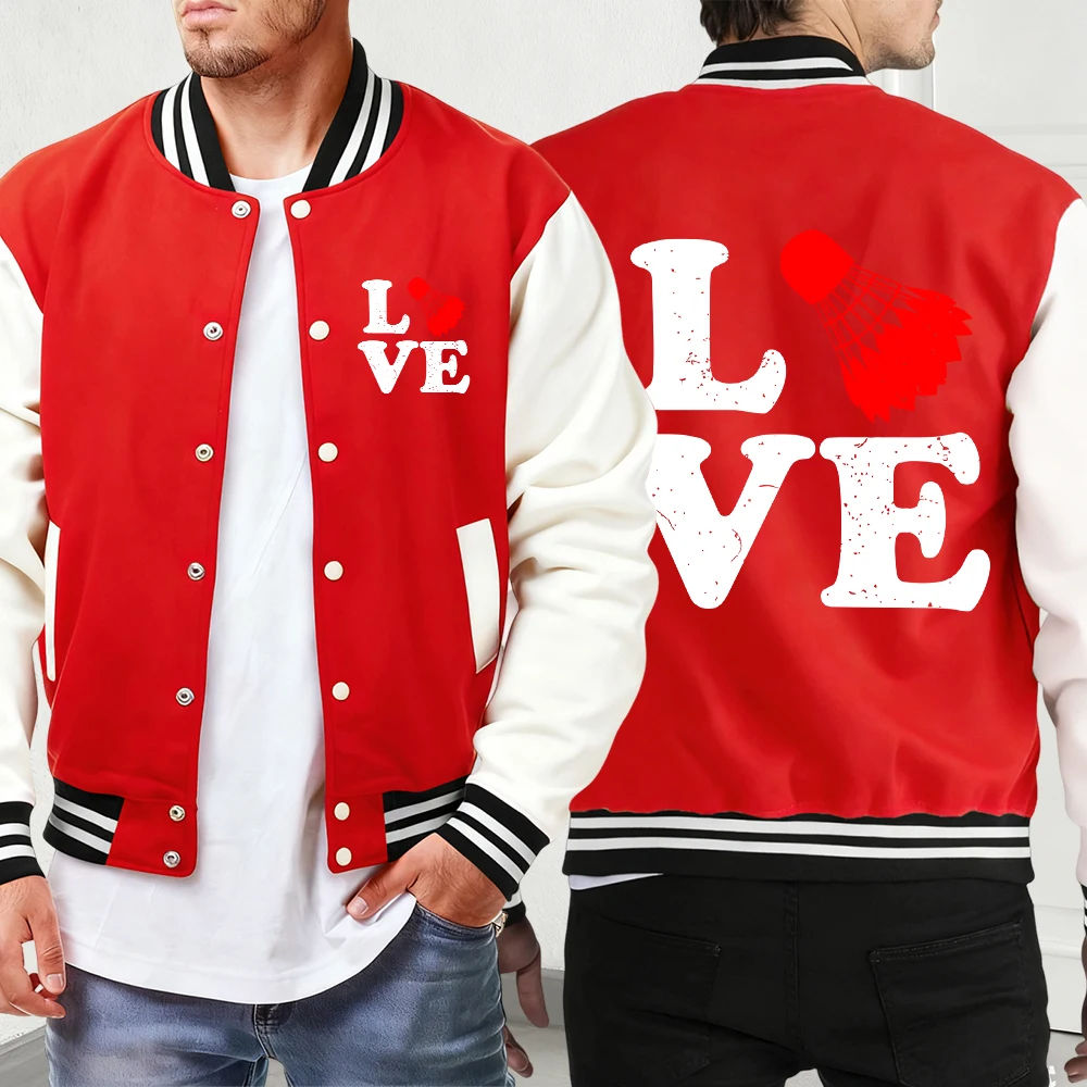 

Осенняя модная одежда с принтом «Я люблю бадминтон», мужские базовые куртки на пуговицах, винтажные негабаритные жилеты, спортивные мягкие бейсбольные майки