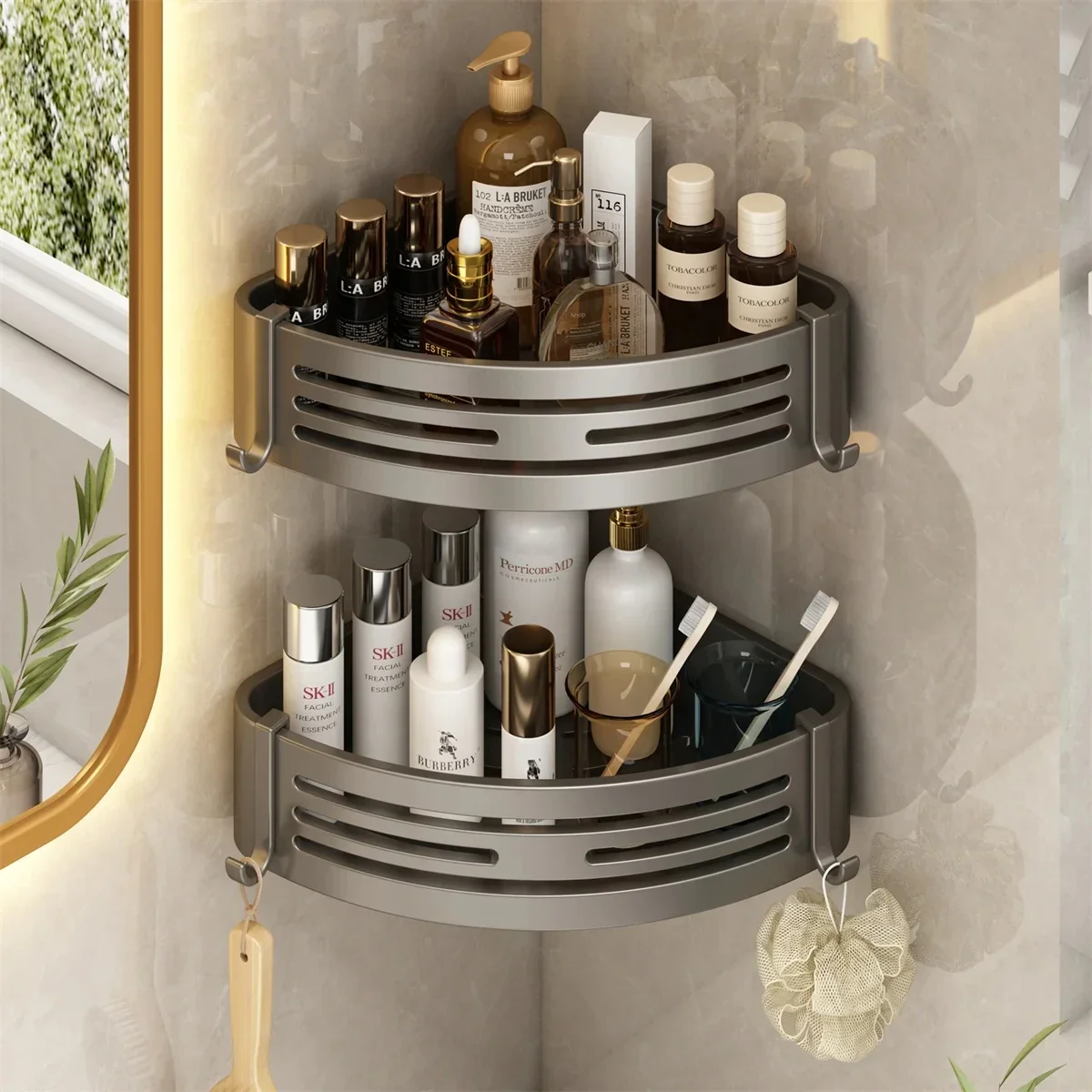 Bathroom corner Shelf Makeup Storage Organizer Aluminum Alloy Shampoo Rack Shower Shelf Bathroom Accessories No Drill Wall Shelf