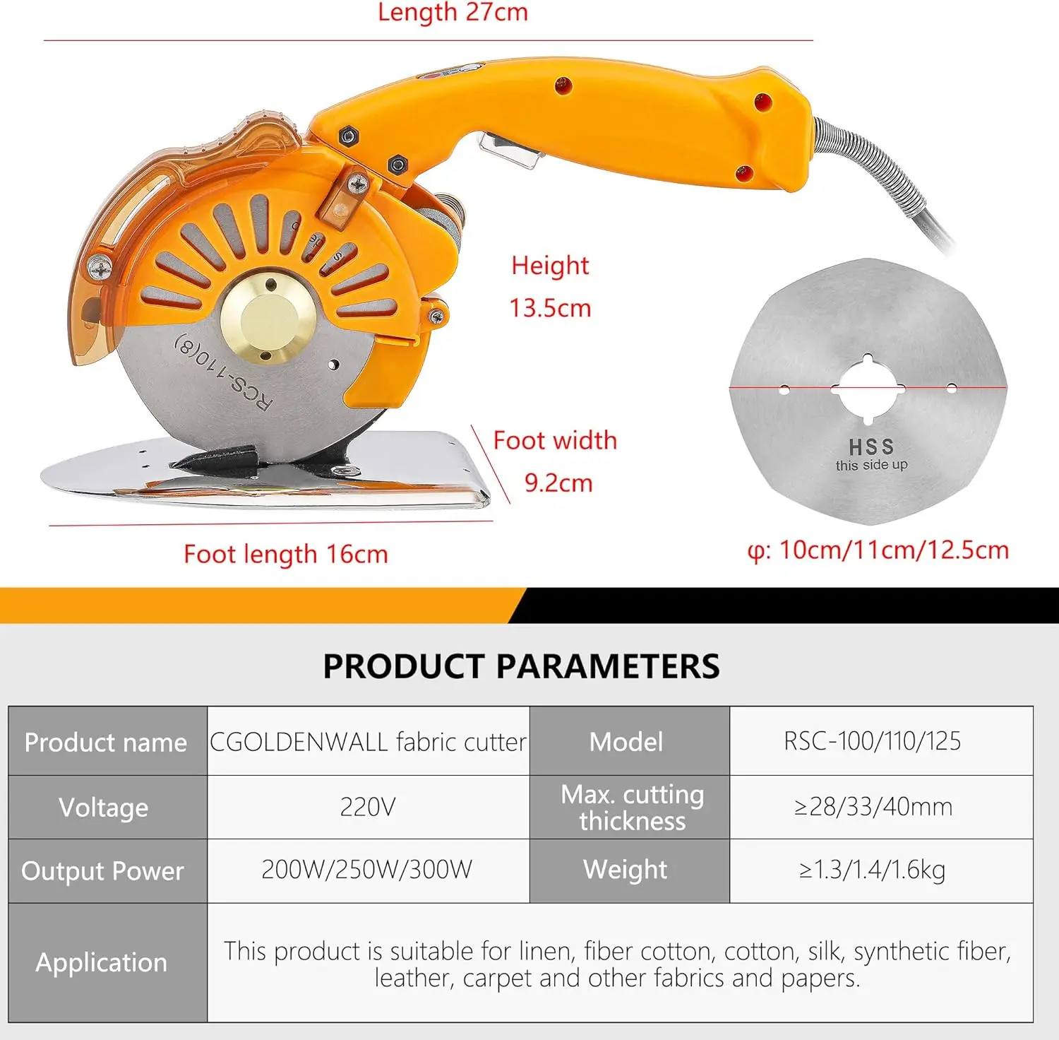 Electric Fabric Cutter Direct Drive Servo Carpet Knife 3-speed-adjustable Electric Scissors with LED Light for Cloth Leather Sil