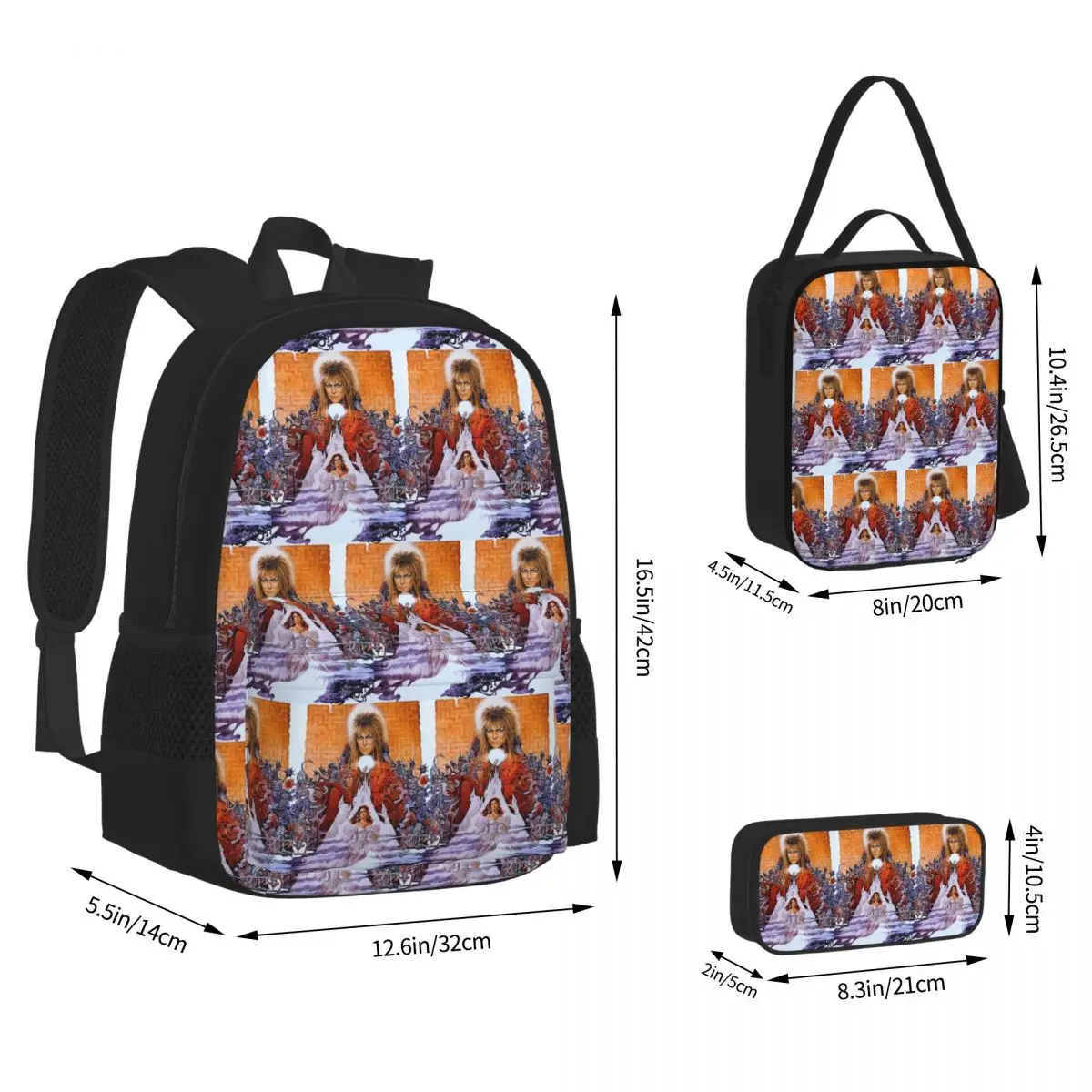 Labyrinth Movie Poster Backpacks Students Bookbag School Bags Children Rucksack Lunch Bag Pen Bag Three-Piece Set