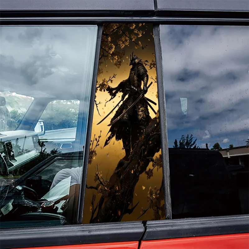 

2pcs Car Center Pillar Window Film Golden Armored Samurai Glossy protective polyethylene film