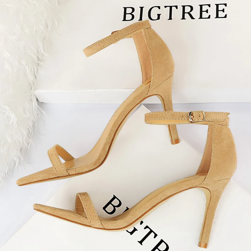 BIGTREE Shoes Summer Women Sandals Suede Sexy High Heels Women 8 Cm 11cm Stilettos Peep Toe Kitten Heels Sandals Ladies Shoes