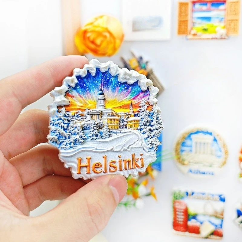 แม่เหล็กติดตู้เย็นเฮลซิงกิ - ของที่ระลึกฟินแลนด์ 3 มิติ การตกแต่งเรียบง่ายแบบนอร์ดิก ของขวัญสแกนดิเนเวียที่ไม่ซ้ําใครพร้อมแม่เหล็กที่แข็งแกร่ง
