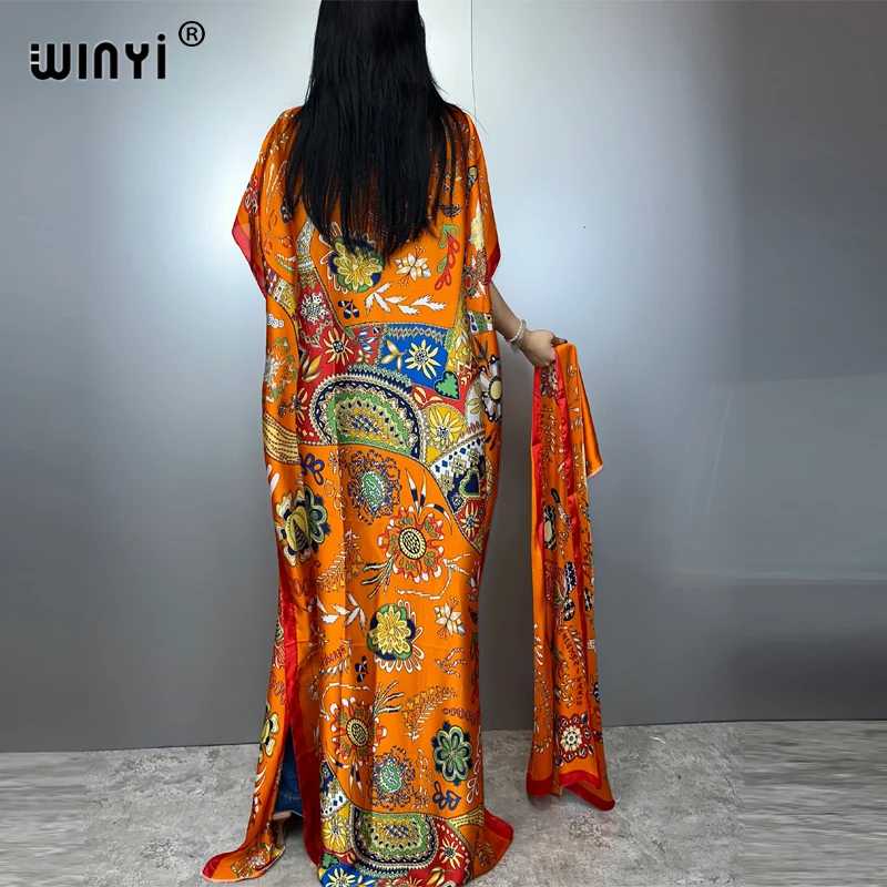 WINYI muslim african traditional dress for woman abaya dubai luxury Kaftan evening dress Elegant Maxi Length Dress beach covers