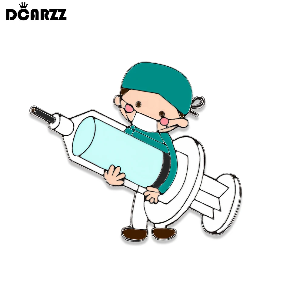 DCARZZ Cartoon Injection Doctor Enamel Brooch Medical Cute Lapel Backpack Bag Pin Badge Jewelry for Surgeon Doctor Nurse