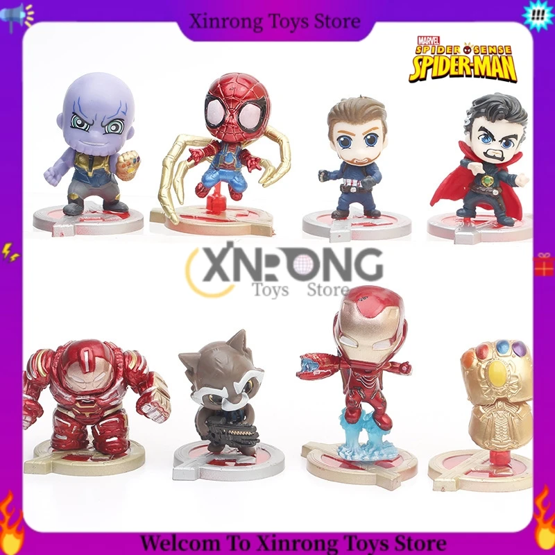 8Pcs/Set Marvel Avengers Q Cute Super Heros Spiderman Ironman Hulk Thanos Venom Action Figure Mini Model Toys Desktop Decoration