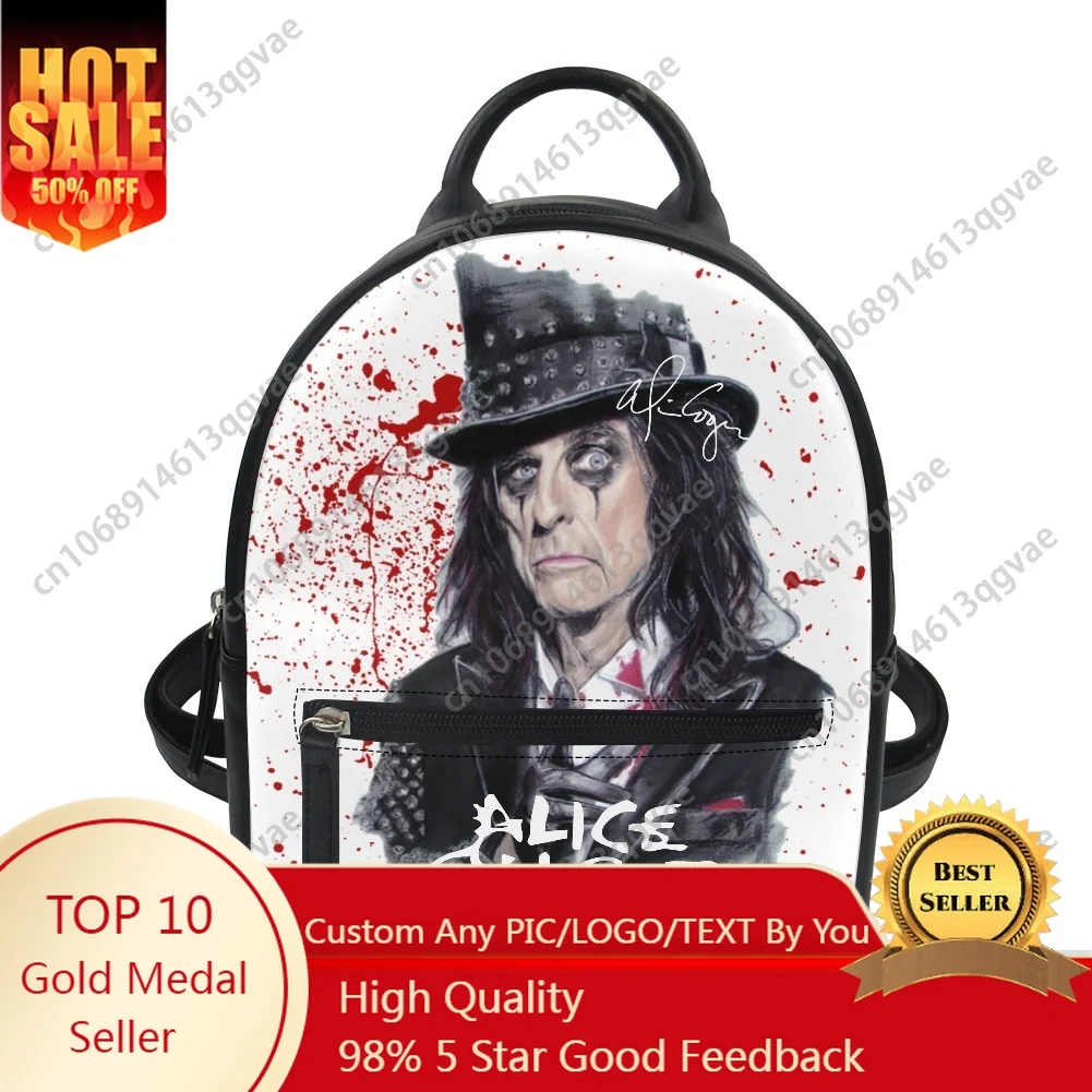 

Hot Alice Cooper Horror Rock Custom Backpack Purse Women Carter Schoolbags Double Shoulder Bag Mini Daypack Leather Travel Bag