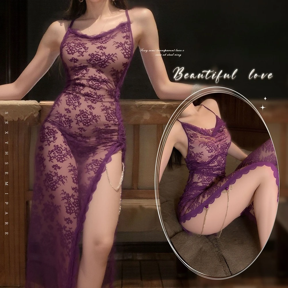 

Sexy Lace Chemise Set - Pure & Seductive Babydoll Lingerie, Sheer Teddy with Garter Belt, Roleplay Nightwear