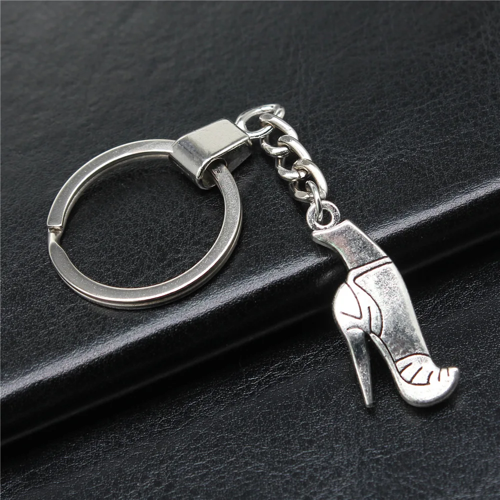 DIY Metal Keychain Holder Antique Silver Color 35x14mm High-Heeled Boots Pendant Keyring Souvenirs Gift