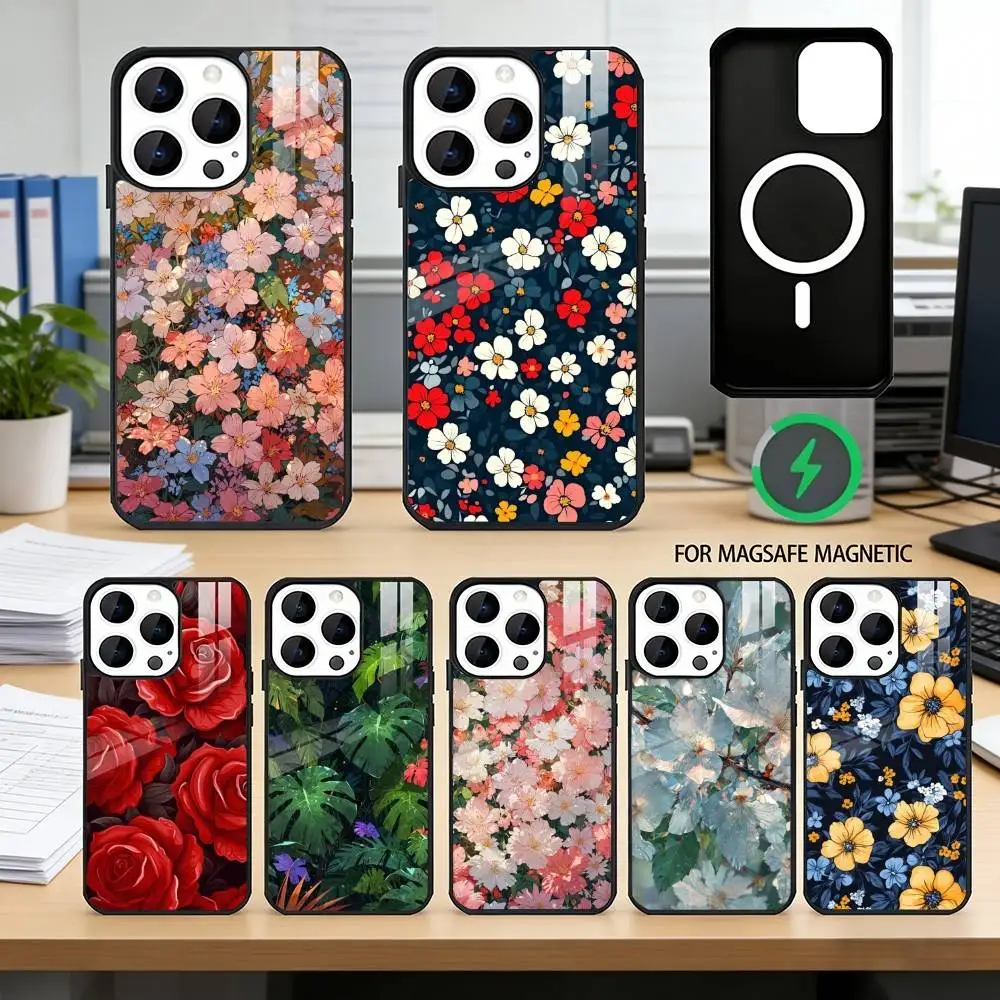 

F-flowers Phone Case For iPhone17,16,15,14,13,12,11 Plus,Pro Magnetic with Magsafe Wireless Charging