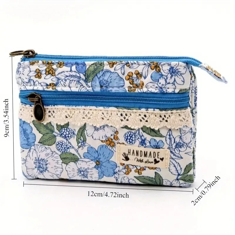 Fashion Fresh Floral Coin Bag Multifunctional Cards Holder Prints Cotton Fabric Small Wallet Four-Layer Coin Purse
