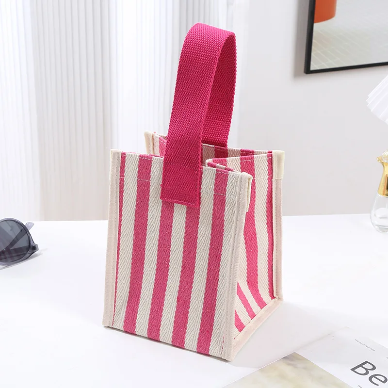 Women Canvas Striped Mini Shoulder Bag Fashion Reusable Small Shopping Handbag Ladies Casual Large Capacity Tote Bags 2024 New