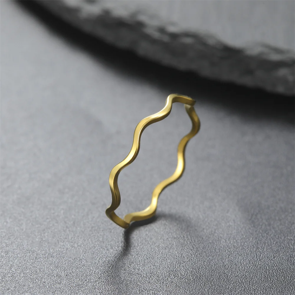 Minimalist Stackable Wave Rings for Women Geometric Finger Ring Stainless Steel Golden Jewelry Thin Rings Set Daily Party Wear